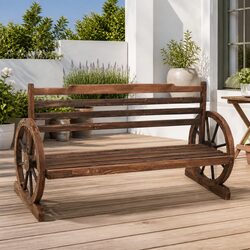 Sturdy Garden Bench with Unique Wagon Wheel Design
