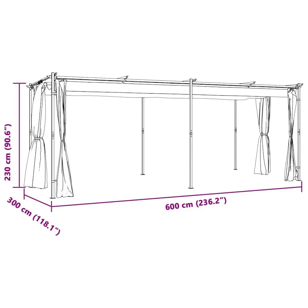 6x3 m Gazebo Canopy with Side Curtains