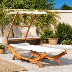 Cream Canopy Outdoor Lounge Bed with Durable Bent Wood Frame