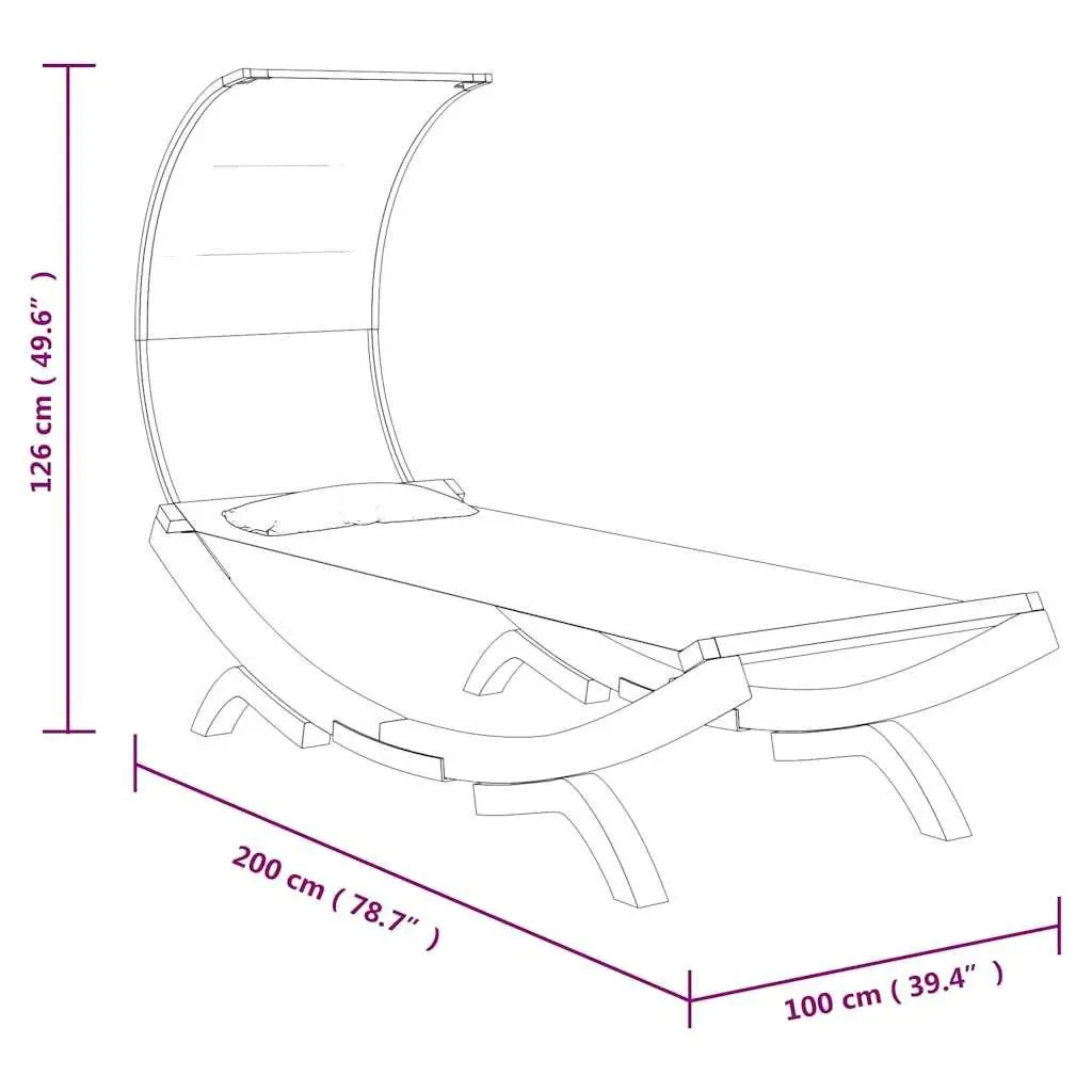 Outdoor Lounge Bed Solid Bent Wood Frame Fabric Anthracite 100 x 200 x 126 cm