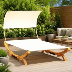 Cream Canopy Lounge Bed for Outdoor Relaxation