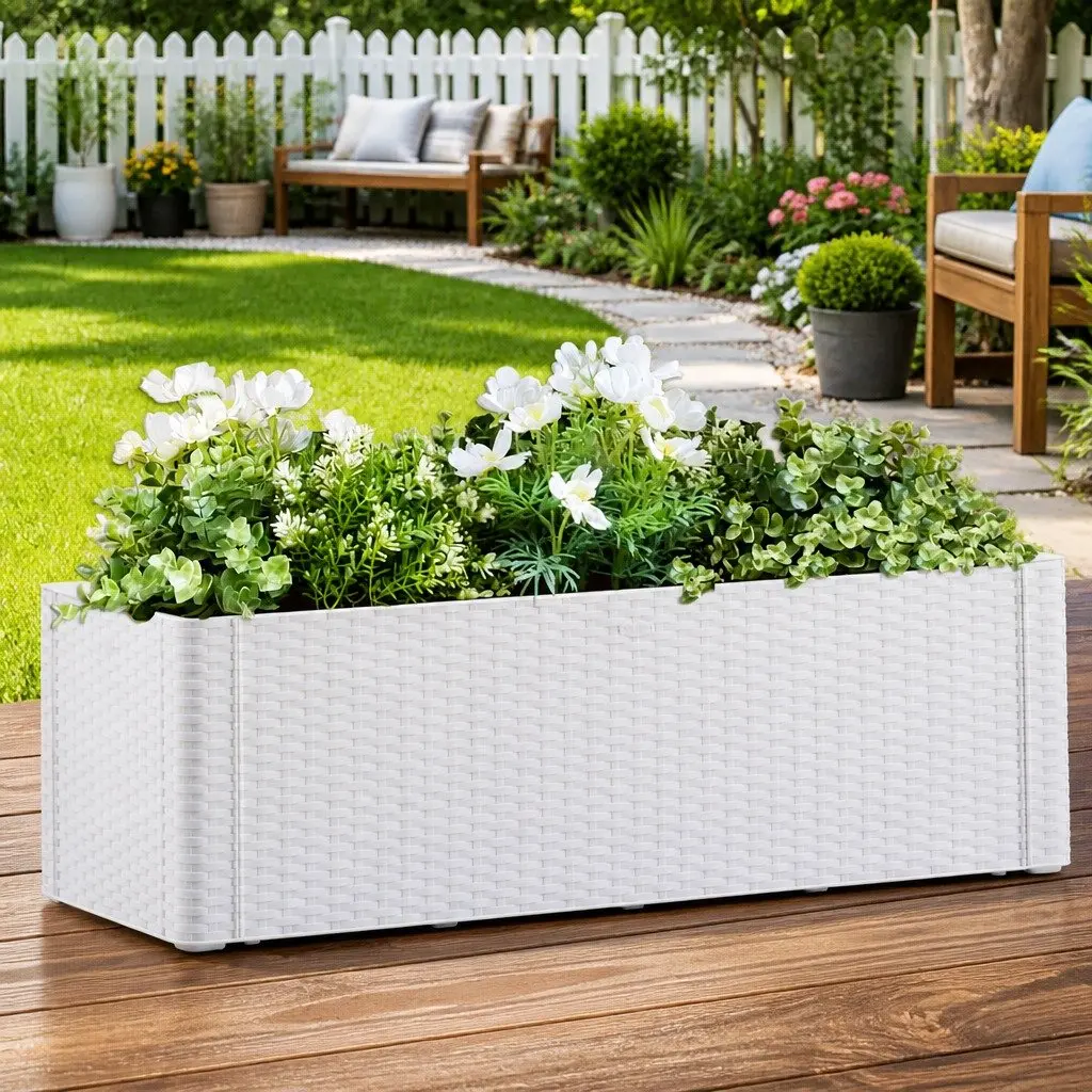 White Raised Garden Bed with Self-Watering System