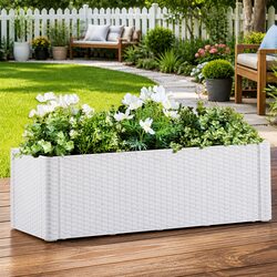 White Raised Garden Bed with Self Watering System Level Indicator Outdoor