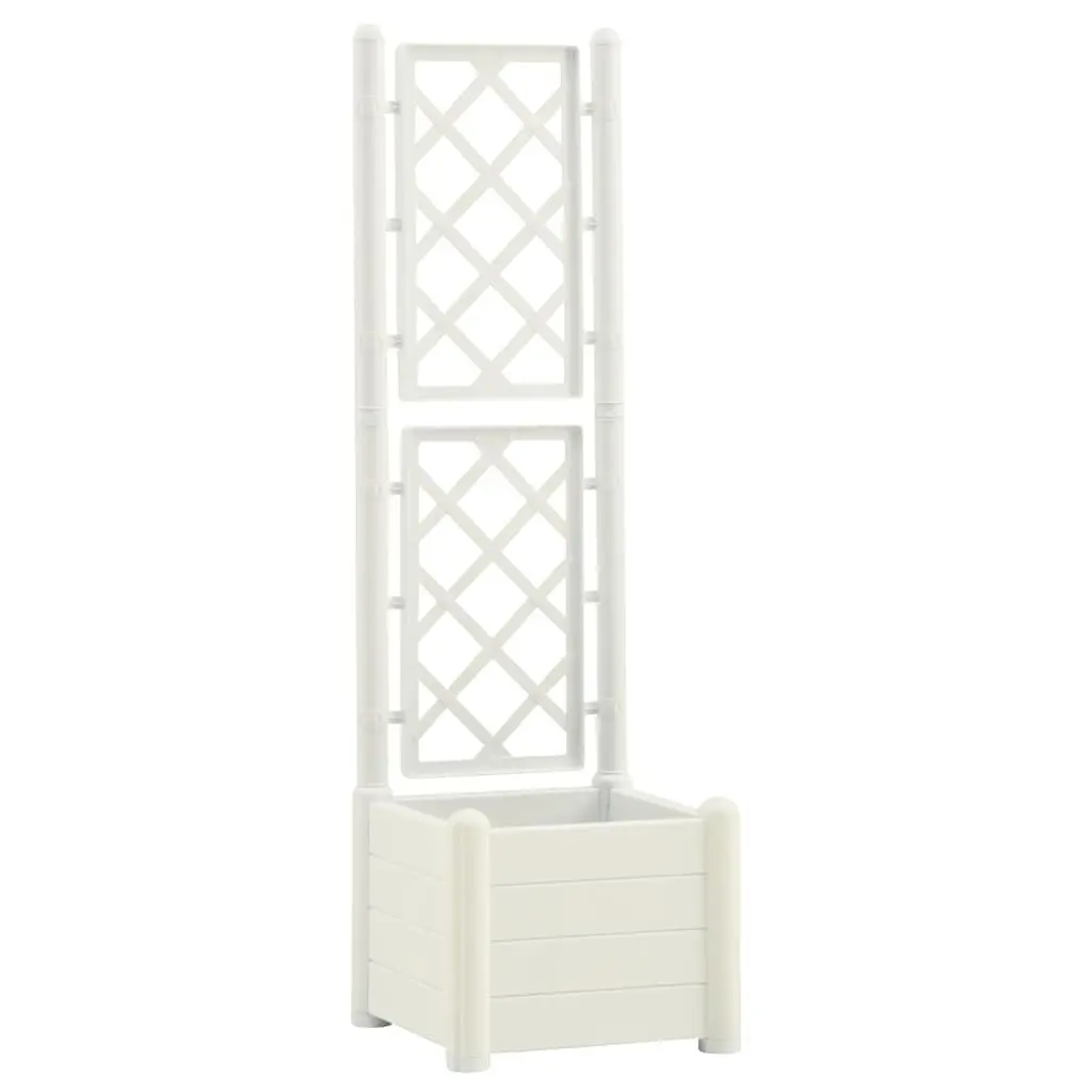 White Outdoor Raised Flower Box with Trellis Support