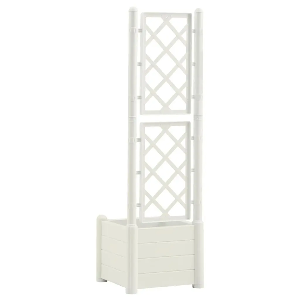 White Outdoor Raised Flower Box with Trellis Support