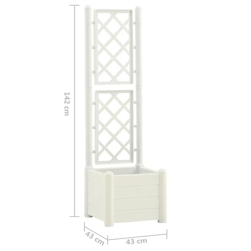 White Outdoor Raised Flower Box with Trellis Support