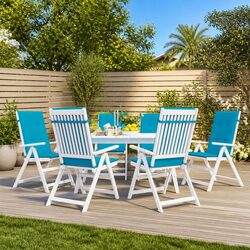 Premium Blue Garden Highback Chair Cushions Set of 6