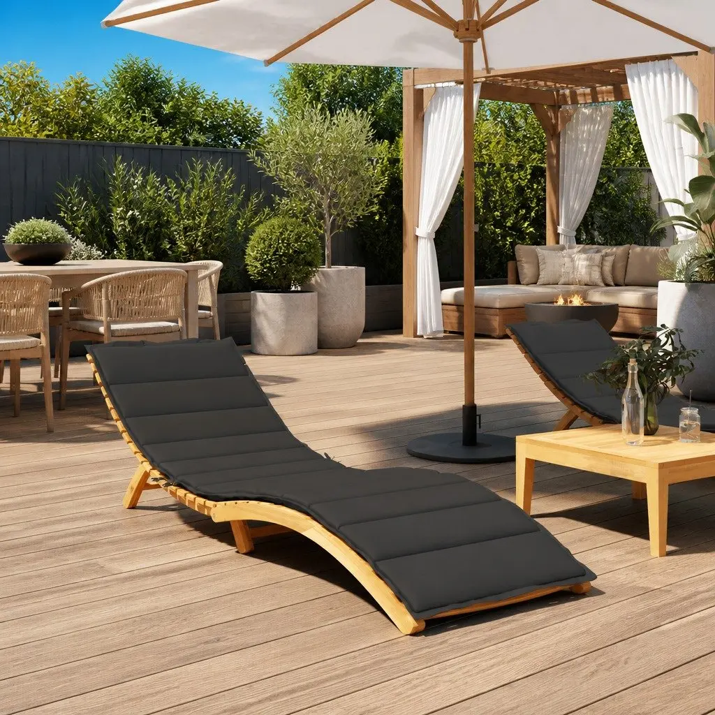 Sun Lounger Cushion Oxford Fabric 200 x 70 cm Black Water Resistant