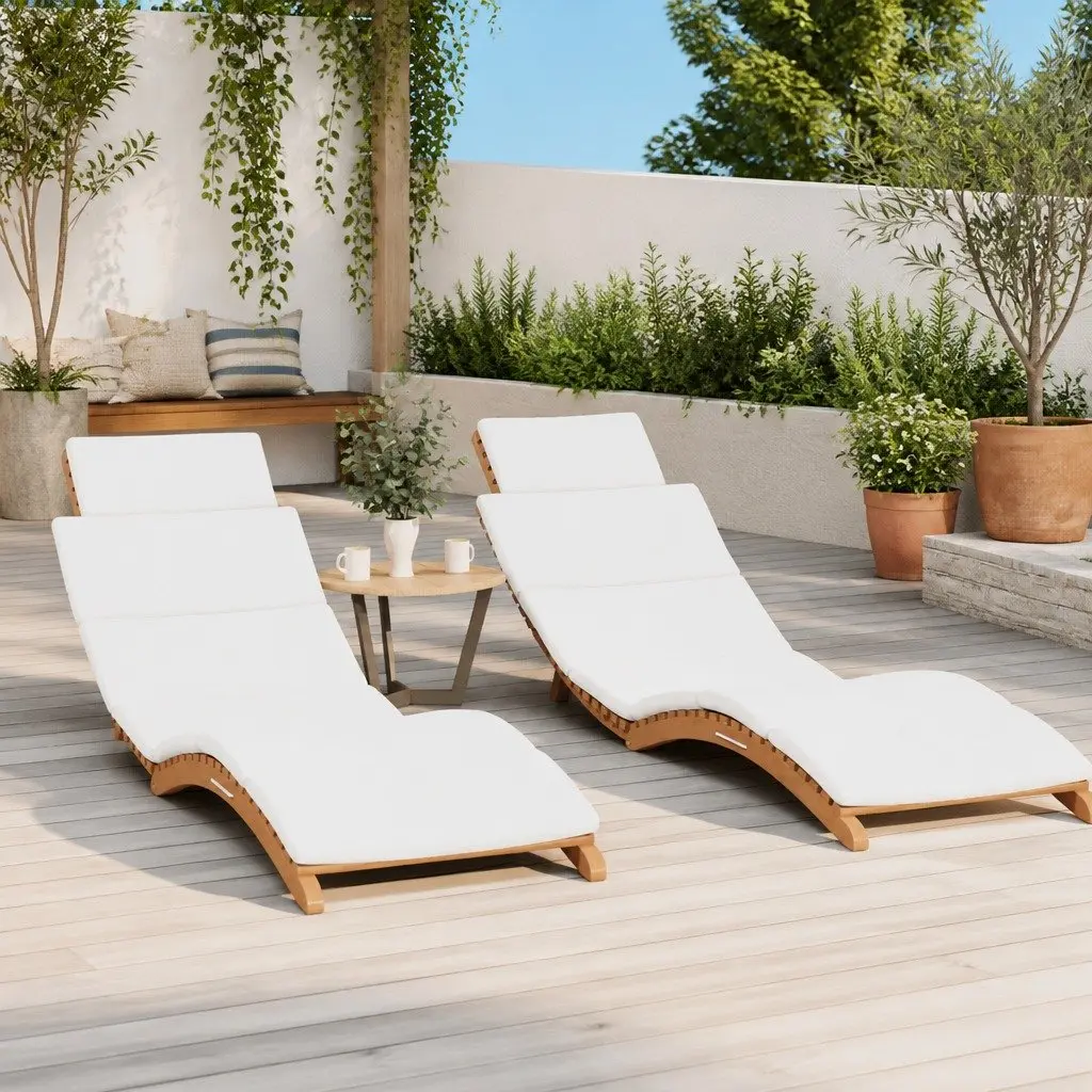 Solid Teak Wood Sun Loungers with Cushions