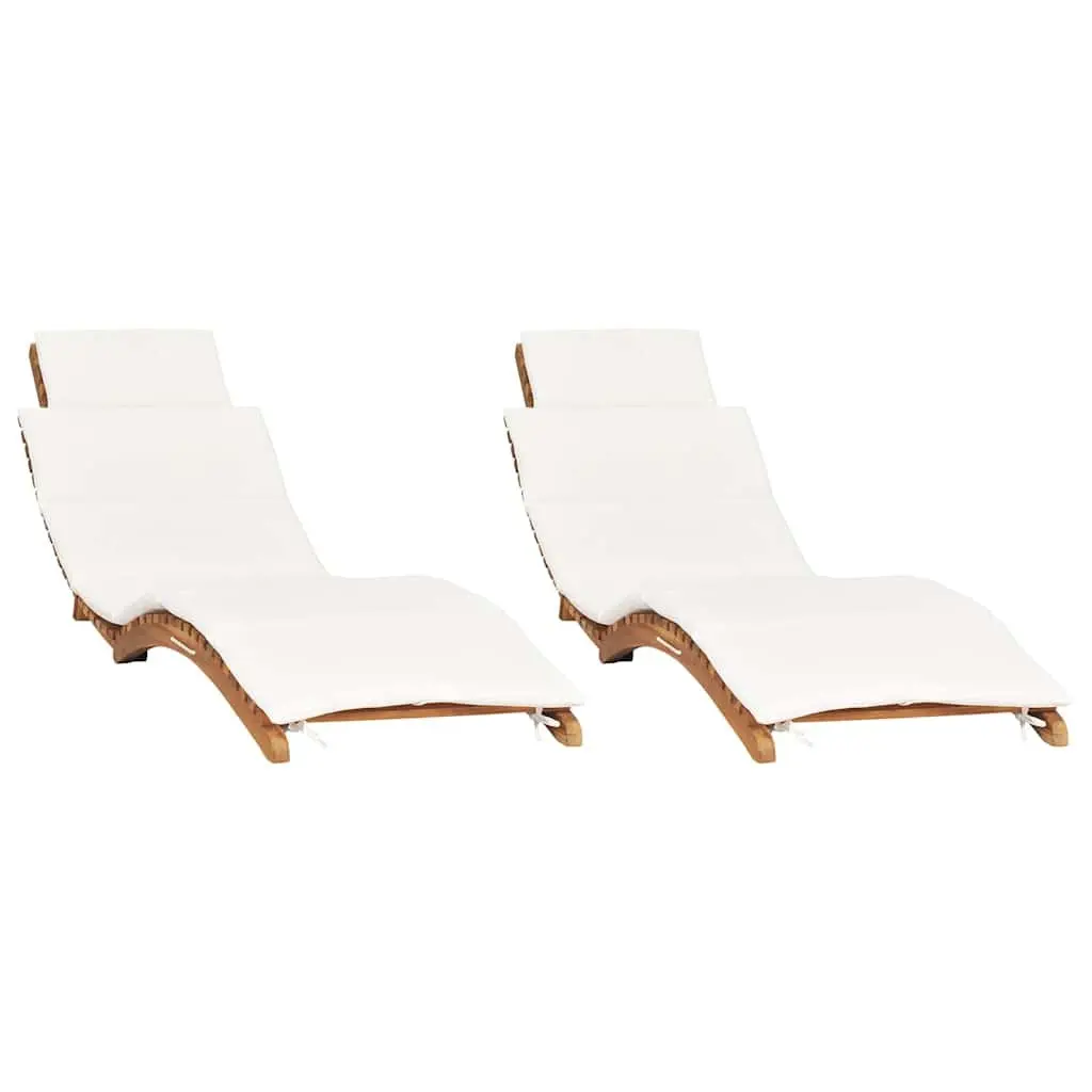 Solid Teak Wood Sun Loungers with Cushions