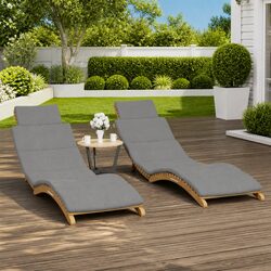 Premium Wooden Sun Loungers Set with Cushions