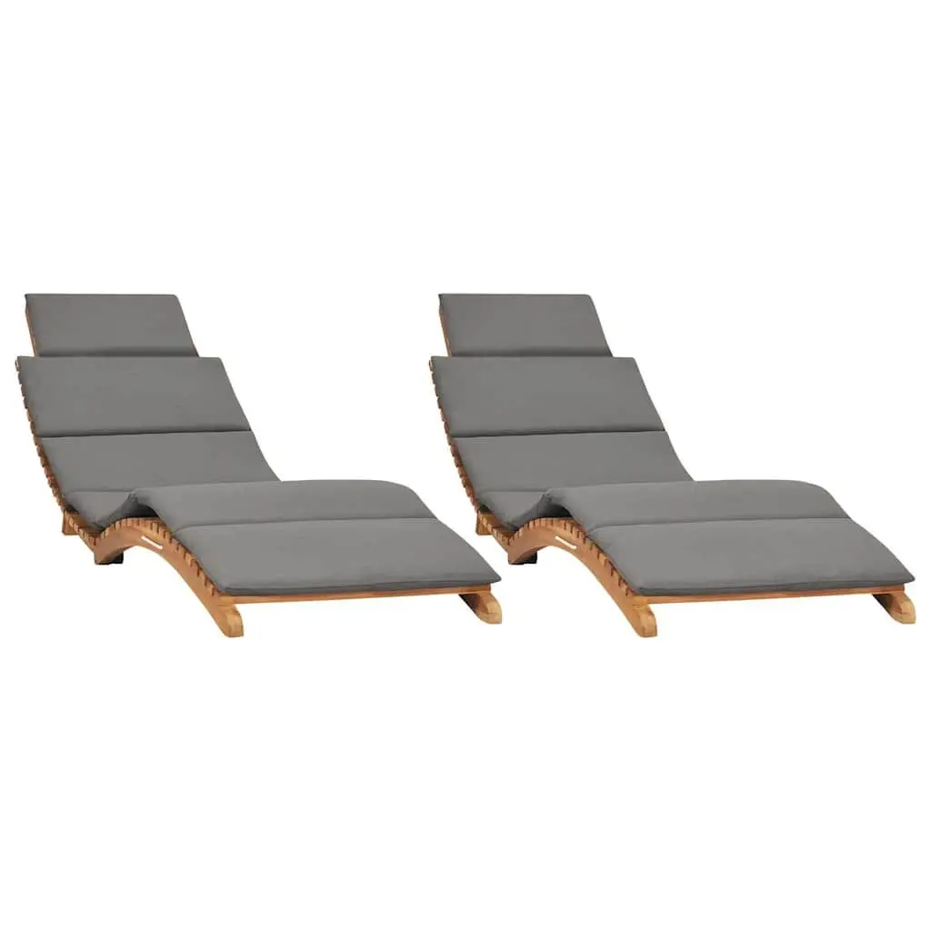 Sun Loungers Solid Teak Wood Grey 2 pcs Ergonomic Adjustable Backrest Folding