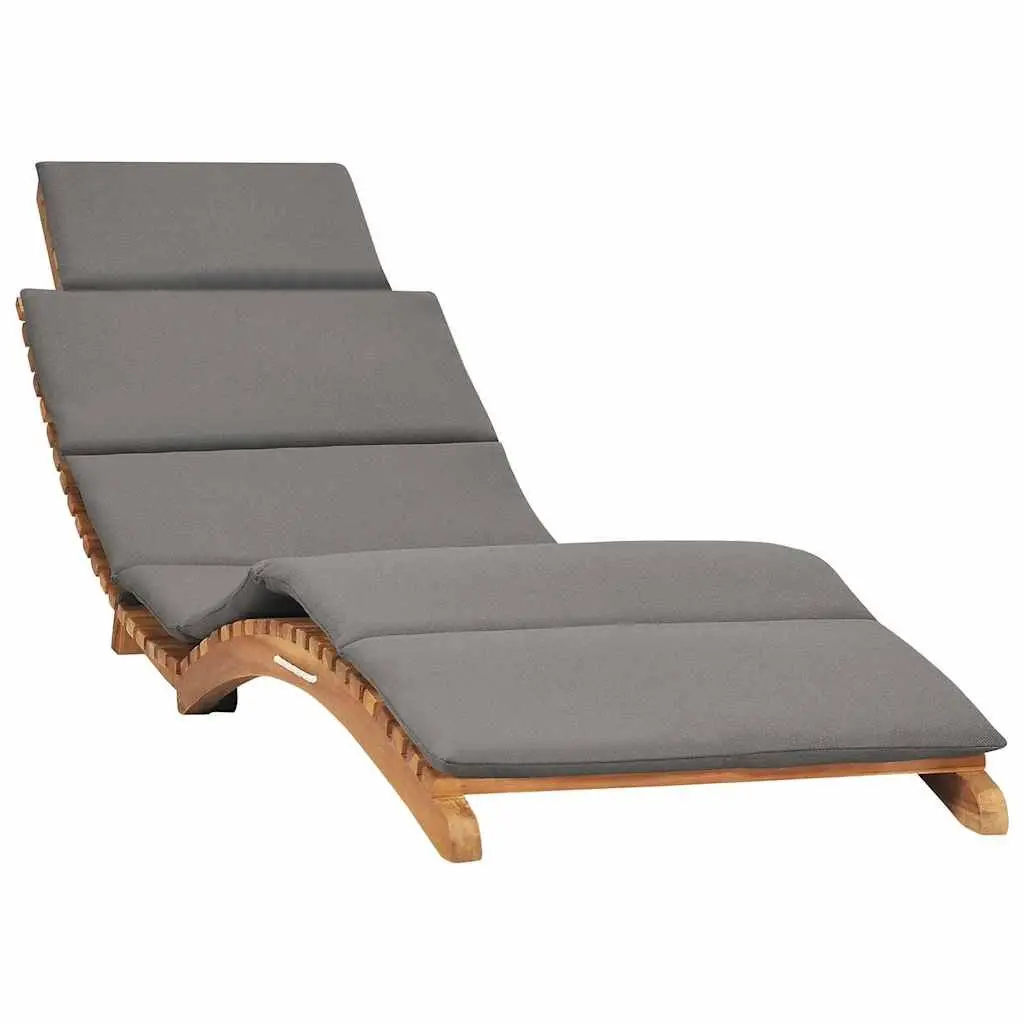 Sun Loungers Solid Teak Wood Grey 2 pcs Ergonomic Adjustable Backrest Folding