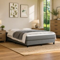 Queen Size Bed with Pocket Spring Mattress in Grey Fabric