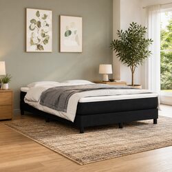 Black Fabric Queen Size Box Spring Bed with Pocket Spring Mattress
