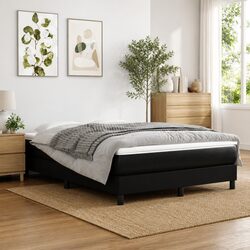 Queen Size Box Spring Bed with Pocket Spring Mattress Black Faux Leather