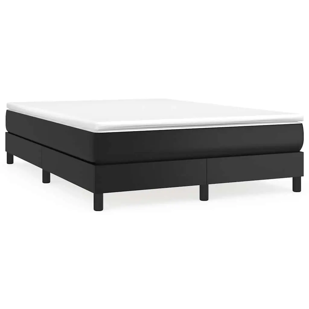 Box Spring Bed Pocket Spring Mattress Faux Leather Queen Size Black