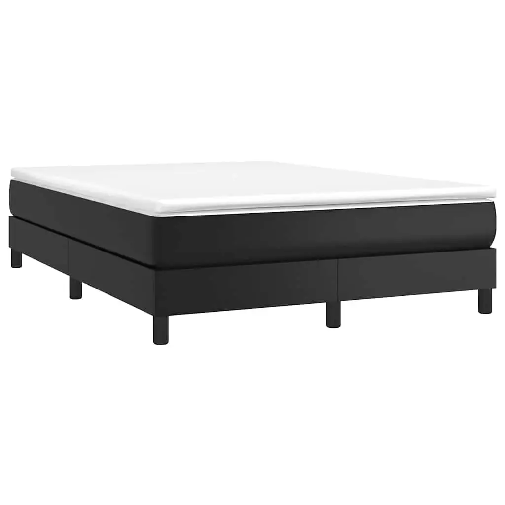 Box Spring Bed Pocket Spring Mattress Faux Leather Queen Size Black