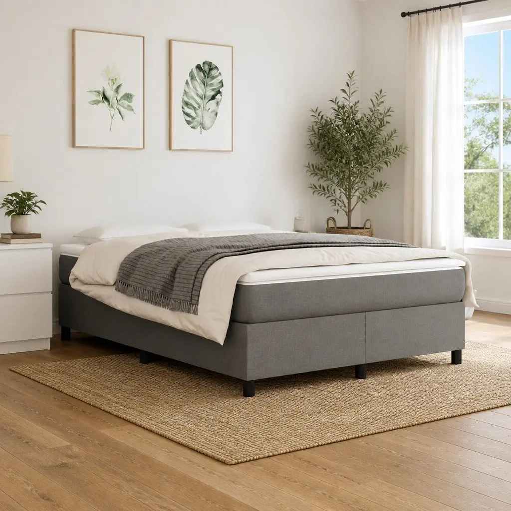 Queen Size Box Spring Bed with Grey Pocket Spring Mattress