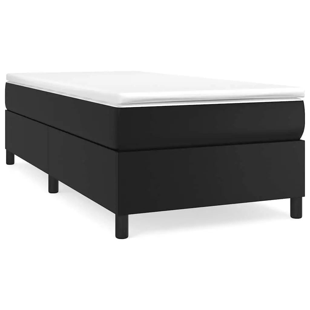 Box Spring Bed Faux Leather King Single 106x203cm Black