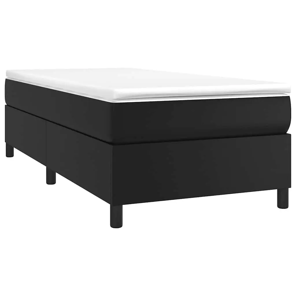 Box Spring Bed Faux Leather King Single 106x203cm Black