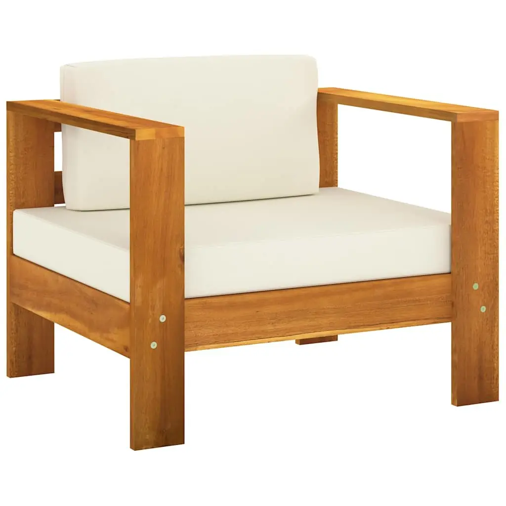 Solid Wood 5 Piece Garden Lounge Set with Cream White Cushions