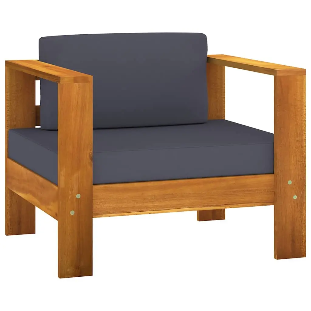 5 Piece Patio Lounge Set Solid Acacia Wood with Cushions Grey Outdoor Furniture