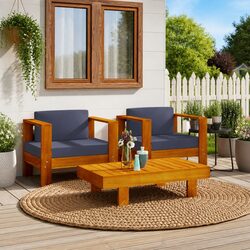 Premium 3 Piece Outdoor Garden Lounge Set with Grey Cushions
