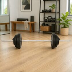 Durable 60kg Barbell with Plates Set in Black Chrome
