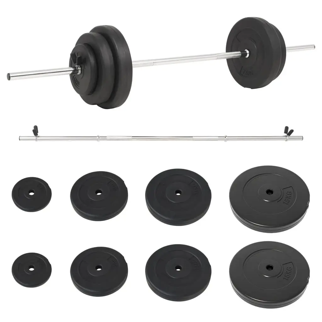 60kg Barbell with Plates Set in Black Chrome