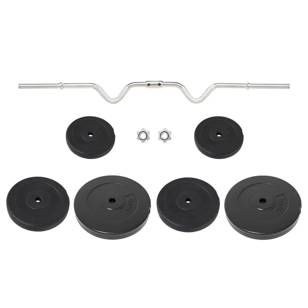Barbell Set Steel 60 kg Black with Cement Plates for Home Gym Training