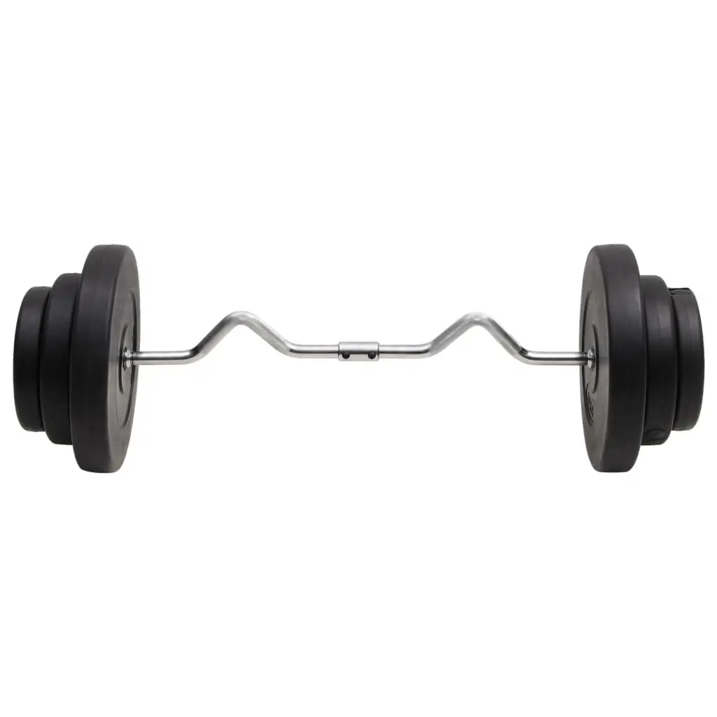 Barbell Set Steel 60 kg Black with Cement Plates for Home Gym Training