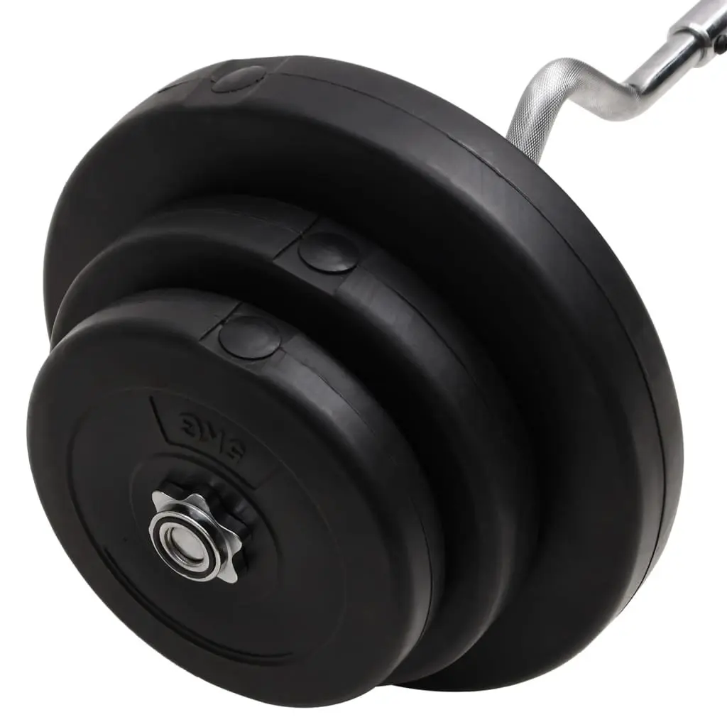 Barbell Set Steel 60 kg Black with Cement Plates for Home Gym Training