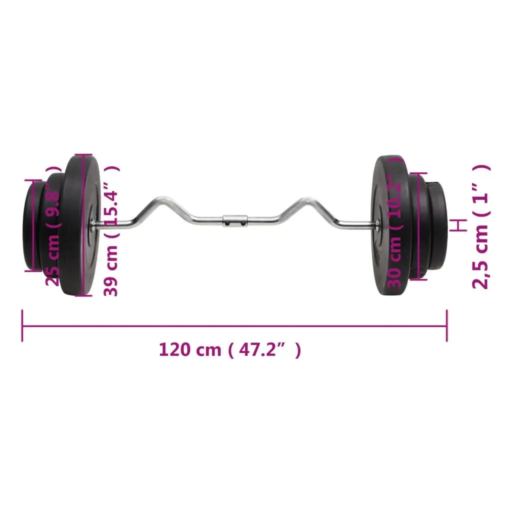 Barbell Set Steel 60 kg Black with Cement Plates for Home Gym Training