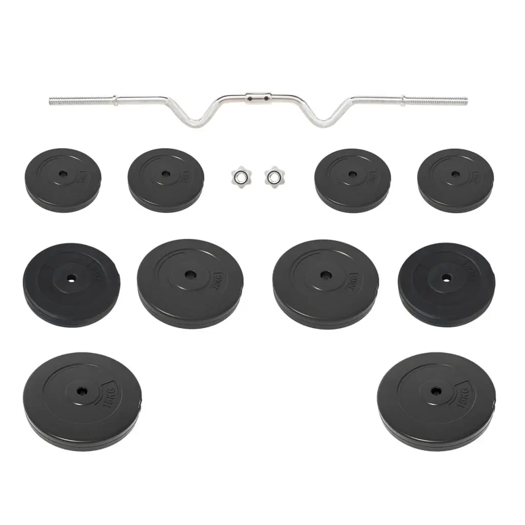 Curl Barbell Weightlifting Set Chrome Plated Steel Cement Plates 90kg Black