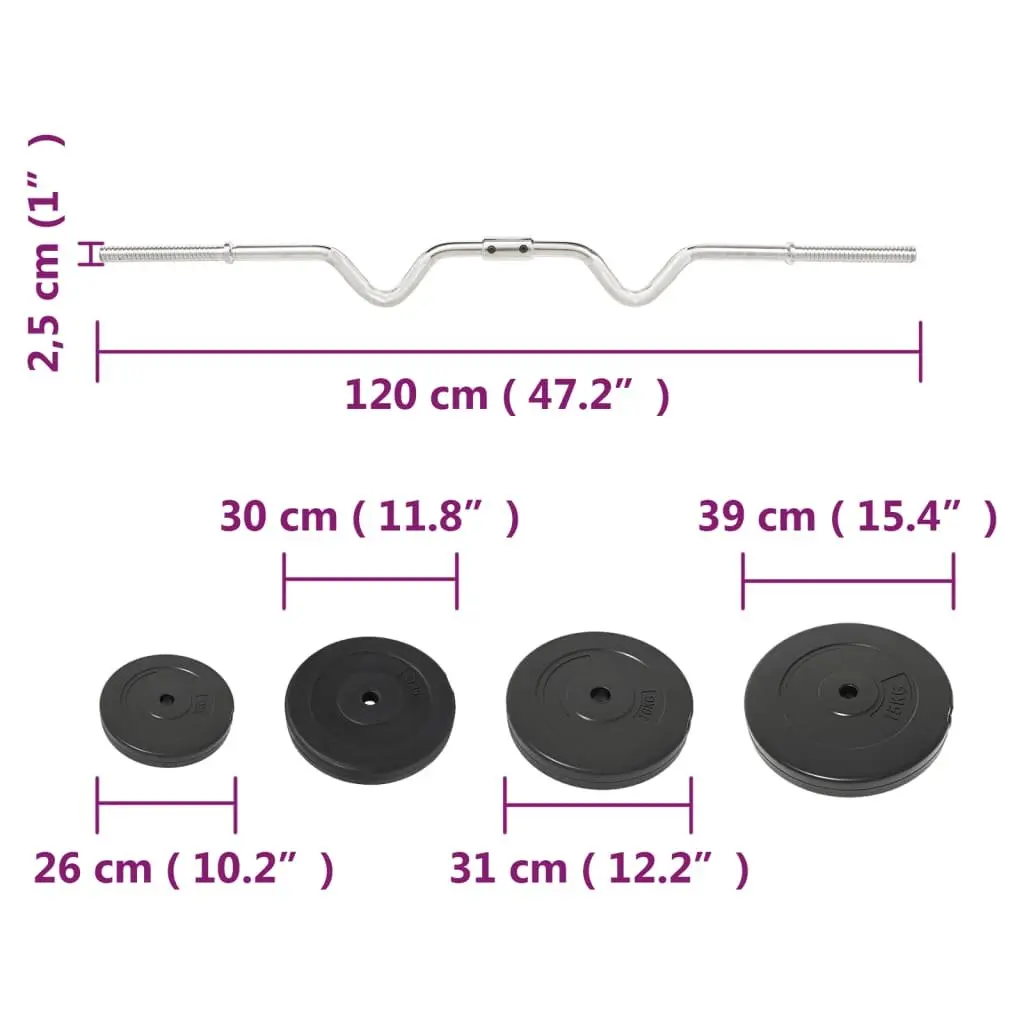 Curl Barbell Weightlifting Set Chrome Plated Steel Cement Plates 90kg Black