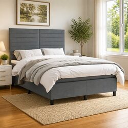 Sturdy Grey Box Spring Bed with Pocket Spring Mattress 137x187cm