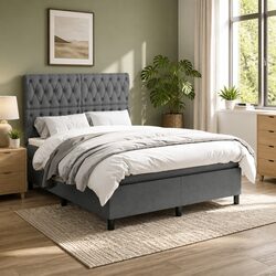 Box Spring Bed with Pocket Spring Mattress Grey Double Size 137x187 cm Fabric