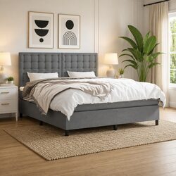 Queen Size Box Spring Bed with Pocket Spring Mattress Dark Grey 153x203 cm