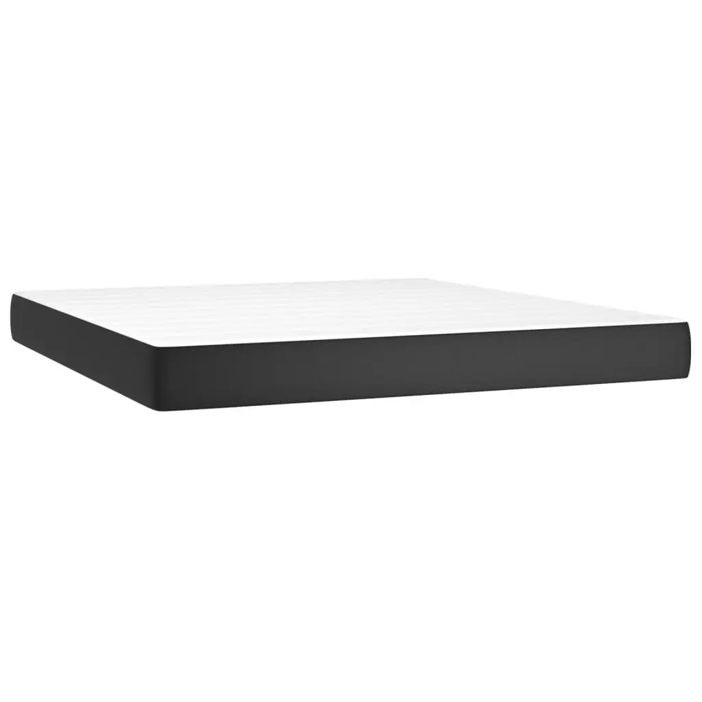 Queen Size Box Spring Bed with Pocket Spring Mattress Black Faux Leather