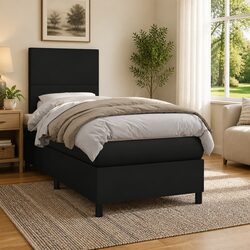 Box Spring Bed with Pocket Mattress in Black 106x203cm