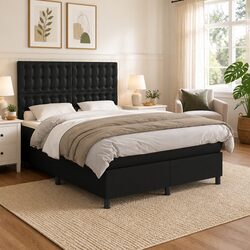 Sturdy Double Box Spring Bed with Pocket Spring Mattress - Black