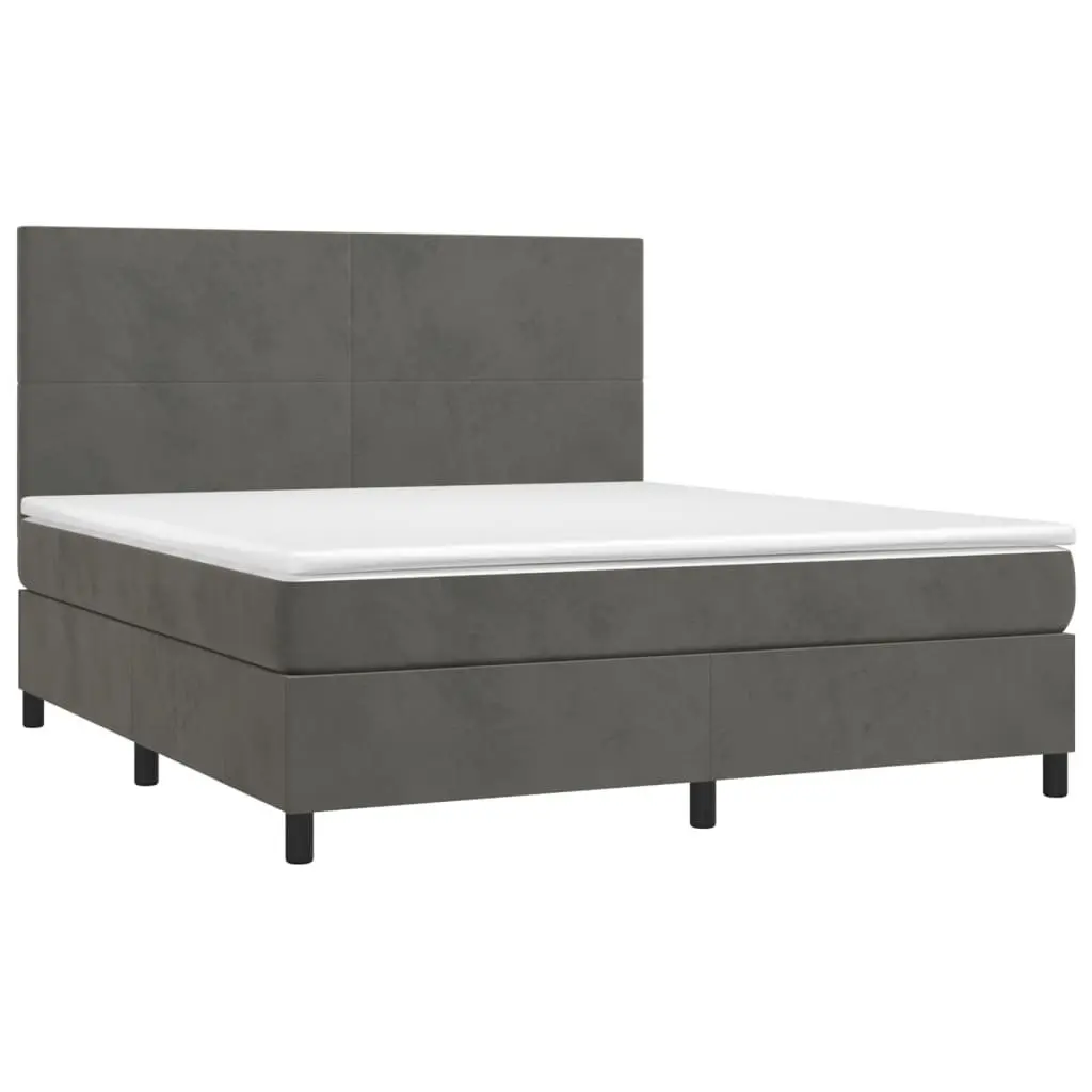 Box Spring Bed Velvet Queen Size Grey with Pocket Spring Mattress and Adjustable Headboard
