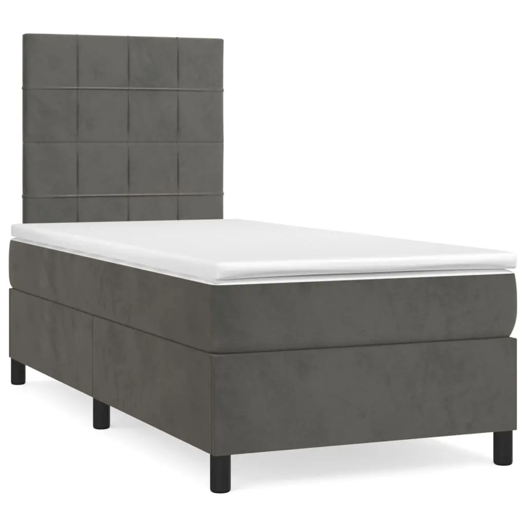 Box Spring Bed Pocket Spring Mattress Velvet Dark Grey 106x203cm