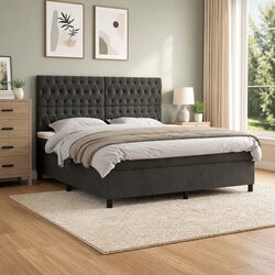 Box Spring Bed with Pocket Mattress and Velvet Headboard