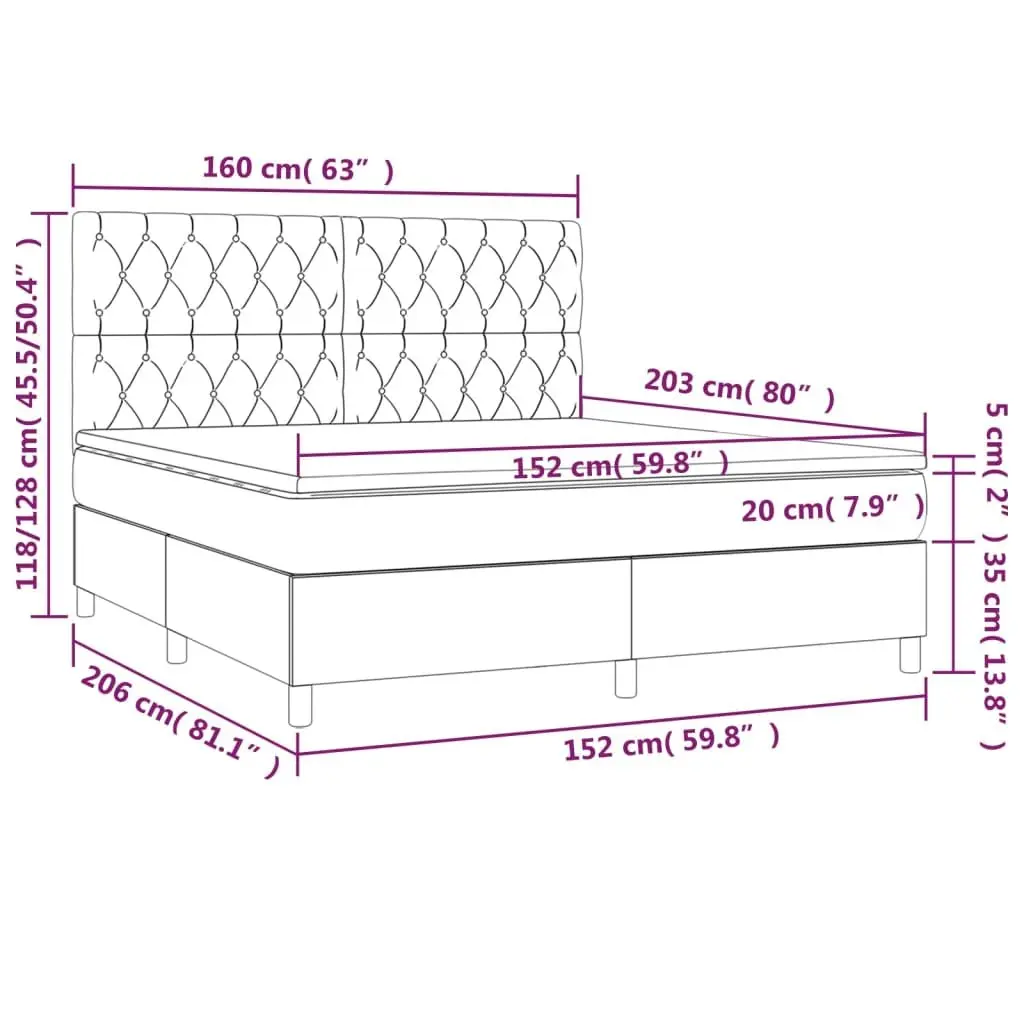 Box Spring Bed Velvet Adjustable Headboard Pocket Spring Mattress Queen Size 153x203 cm Grey