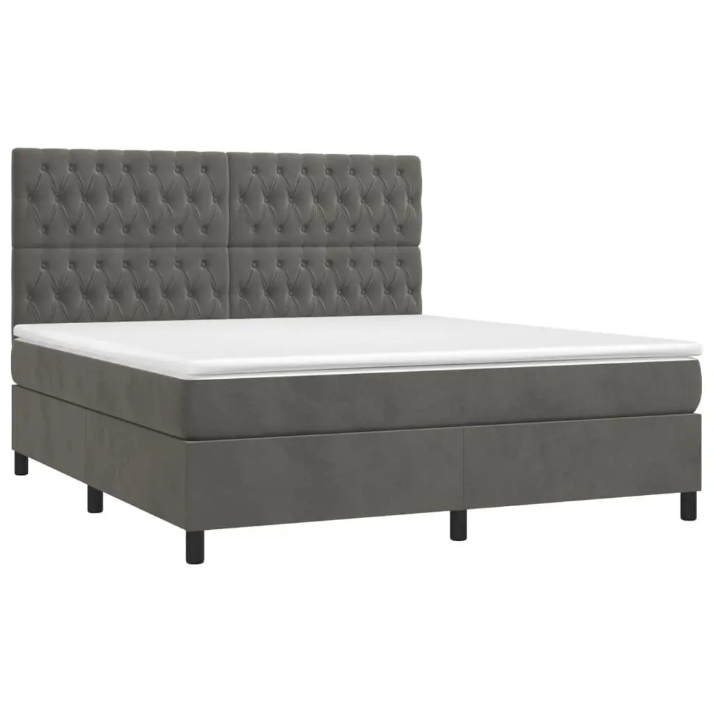 Box Spring Bed Velvet Adjustable Headboard Pocket Spring Mattress Queen Size 153x203 cm Grey