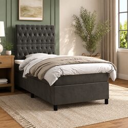 Grey Velvet King Single Box Spring Bed with Pocket Spring Mattress
