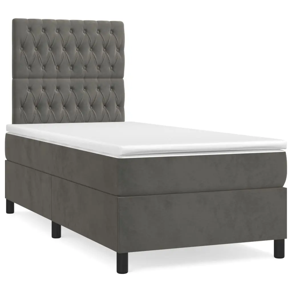 Box Spring Bed Velvet King Single 106x203 cm Grey with Pocket Spring Mattress