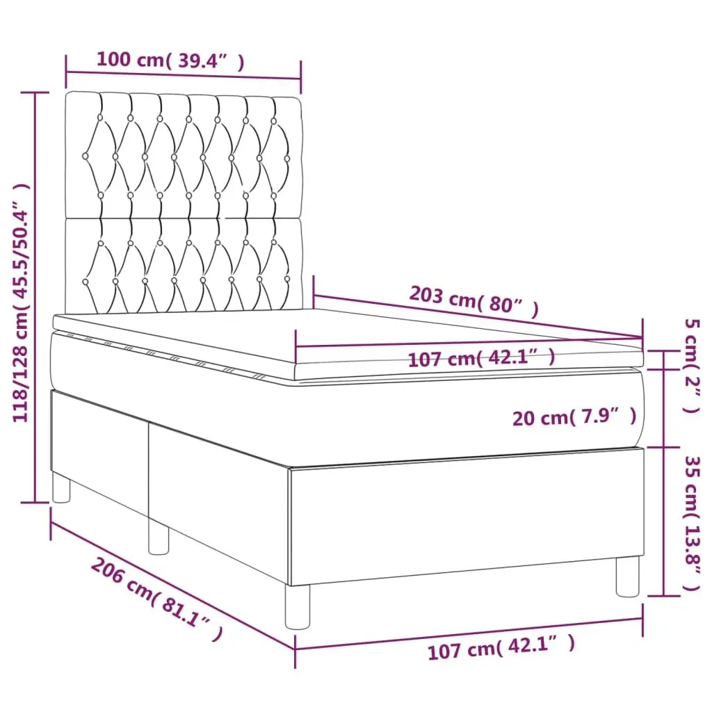 Box Spring Bed Velvet King Single 106x203 cm Grey with Pocket Spring Mattress